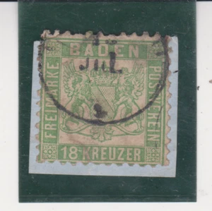 German State Baden Scott #24 18kr used on Part of Cover Cat.$575. - Picture 1 of 2