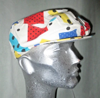 70's Vtg White Colorful Geometric Driving Hat Cap Cabbie Golf Deco - Image 1 of 4