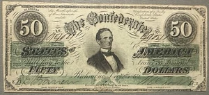 1862 (Fifty) $50 Confederate CSA Note T-50 PF # 19 Wrong Way Backwards Watermark - Picture 1 of 2