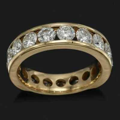 Conjunto de canal de diamantes cultivados/CVD redondos de laboratorio de 3 quilates de oro de 10 k para hombre Foto 1 de 4