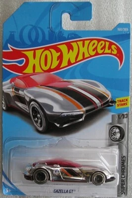 Hot Wheels 2018 160 of 365 Gazella GT Hotwheels Super Chromes 3/10 New Long Card - Image 1 of 2