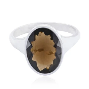 Smoky Quartz Fine Silver Ring Handcrafted Jewelry For Halloween Gift US - Picture 1 of 1