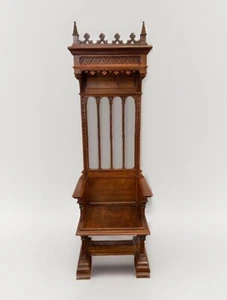 ANTIQUE FRENCH WALNUT NEO GOTHIC REVIVAL CARVED CATHOLIC BISHOPS THRONE CHAIR - Picture 1 of 11