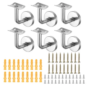 6Pcs Stainless Steel Curved Hand Rail Brackets with Screw, Silver(2.4") - Picture 1 of 6