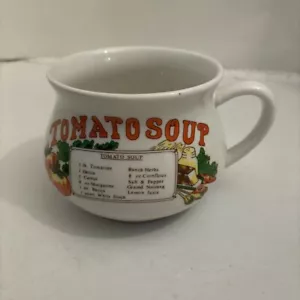Vintage tomato soup handled lipped porcelain mug bowl with recipe - Bild 1 von 7