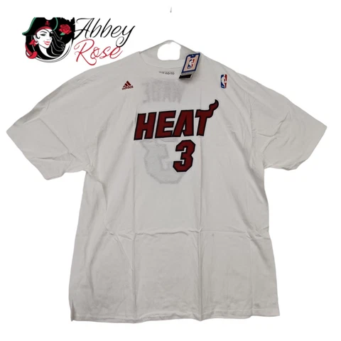 Adidas Men's Miami Heat Dwayne Wade Name And Number T-Shirt White 2XL Cover