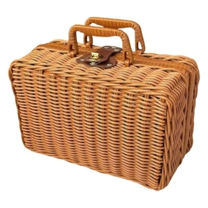 Imitation Rattan Weaving Picnics Storage Basket Wicker Suitcase Woven Handbag - Picture 1 of 23