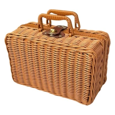 Imitation Rattan Weaving Picnics Storage Basket Wicker Suitcase Woven Handbag - Image 1 of 4