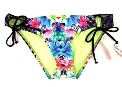 THE BIKINI LAB STRIPED FLORAL HIPSTER BIKINI SWIM BOTTOM BLUE MULTI SMALL NEW - Image 1 of 2
