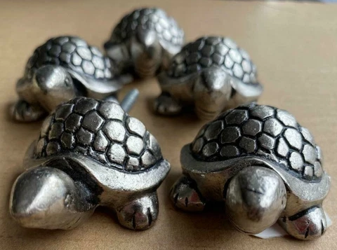 Set of 5 Pewter Ocean Turtles Metal Dresser Drawer Cabinet Door Knob Pull  - NEW Cover