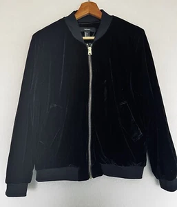 FOREVER 21 Bomberjacke schwarz Samt Velour Gr. L gold Reißverschluss Grunge Gothic - Bild 1 von 8