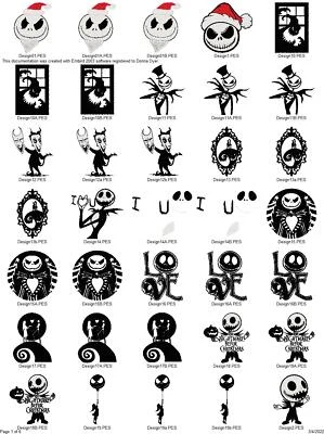 BROTHER 60 NIGHTMARE CHRISTMAS EMBROIDERY MACHINE DESIGNS COLLECTION PES USB