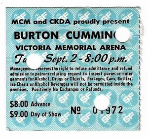 Burton Cummings 9/2/97 Victoria Canada Rare Ticket Stub Guess Who
