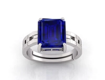 Anillo ajustable de piedras preciosas de zafiro azul 7,25 Ratti Neelam para hombre y mujer Foto 1 de 3