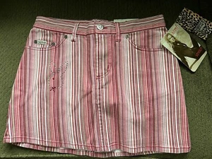 VINTAGE XOXO Skirt Size (0) Pink White Mini Striped Barcode Pattern NEW - Picture 1 of 5