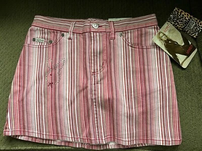 Falda DE COLECCIÓN XOXO Talla (0) Rosa Blanca Mini Rayas Patrón Código de Barras NUEVA Foto 1 de 4