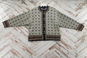Skjaeveland Cardigan Womens Large Norwegian Brown Wool Button Front Sweater - Picture 1 of 10