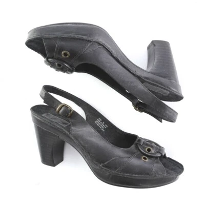 Indigo by Clarks Black Leather Peep Toe Slingback Pumps Heels Shoes Womens 7 M - Image 1 of 4