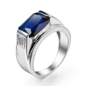 Blue Zirconia Band Women's 925 Silver Engagement Wedding Stylish Ring Size 6-10 - Picture 1 of 6