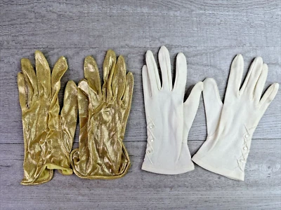 Lote de 2 guantes de vestir vintage sin marca para niños marfil y oro brillante Foto 1 de 4