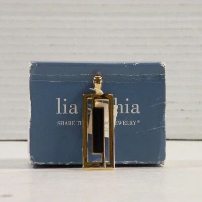 Lia Sophia Rectangle Slide Pendant 2 in Goldtone With Black Center 571 New - Image 1 of 4
