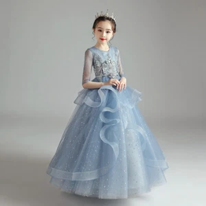 Ruffle Hem Party Floral Glitter Stars Tulle Tutu Long Maxi Gown Dress Princess - Picture 1 of 19