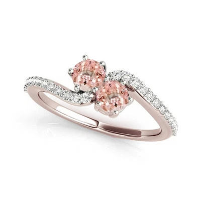 1 Ct Two Stone Morganite And Diamond Women's Wedding/Engagement Ring in 14K Gold - Image 1 of 3