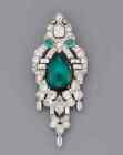 56CT Art Deco Emerald & Cubic Zirconia Beautiful Openwork Brooch Or Pendant 