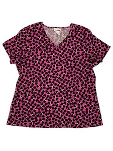 Womens Pink & Black Hearts Valentines Day Medical Smock Scrubs Shirt Top - Picture 1 of 7