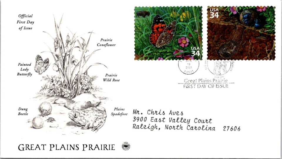 FDC 2001 SC #3506 Butterfly & Planes Spadefoot - Lincoln, NE - Pair - J2740 - Image 1 of 2
