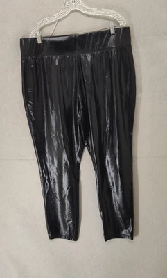 Roaman's Pants Womens 1X 22/24 Black Shiny Faux Leather Stretch Leggings Party - Image 1 of 4