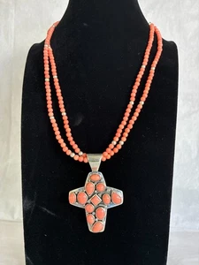 JAY KING DTR STERLINGSILBER ENGELSHAUT KORALLE KREUZ 18" PERLENKETTE - Bild 1 von 13