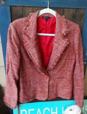 Blazer bcbg maxazria tweed naranja, morado y rojo talla L. Foto 1 de 4