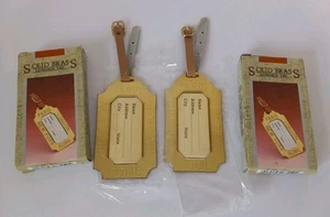 2 Vintage Solid Brass Luggage Tags London Paris Rome New York - Picture 1 of 8