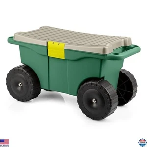 Rollbarer Gartenwagen mit Sitz, Aufbewahrungsbank & Gerätetablage - grüner Gartenhocker - Bild 1 von 7