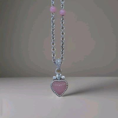 Collar Judith Ripka Rosa Jadeíta Corazón Potenciador Cuentas Collar Plata 925 BinBE Foto 1 de 3