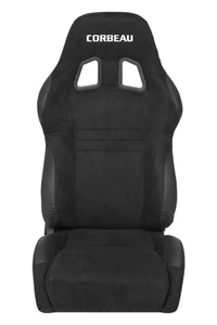 Blemished Corbeau A4 Black Microsuede/Vinyl Reclining Back Racing Seats - Pair - Picture 1 of 5