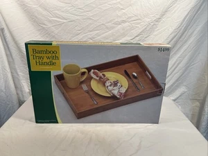 Serving Tray Bamboo - Wooden Tray with Handles Great for Dinner Trays, Tea Tray - Picture 1 of 4