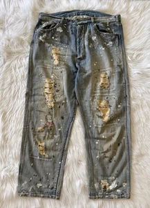 Pantalones de mezclilla mineros de algodón con perlas Magnolia pintura envejecida Calico talla única - Imagen 1 de 7