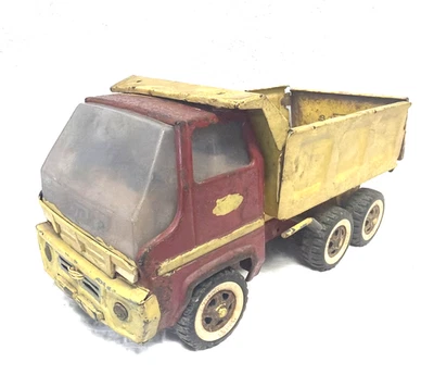 Tonka Dump Truck Works vintage 1960's 70's red yellow metal steel 13" x 7" - image 1 of 4