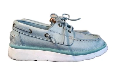 Zapatos de barco retro azul Skye de cuero italiano hechos a mano MOMA con cordones suaves cómodos Foto 1 de 4