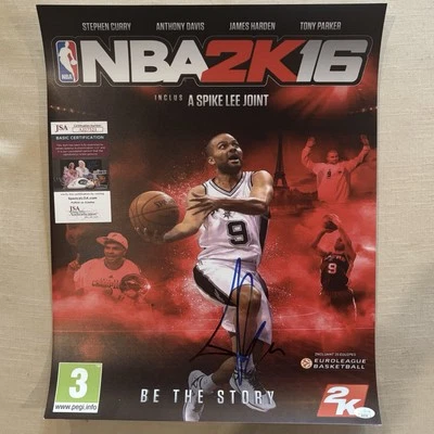 Фотография с автографом Тони Паркера 16x20 NBA 2K16 JSA сертификат подлинности San Antonio Spurs - Изображение 1 из 4