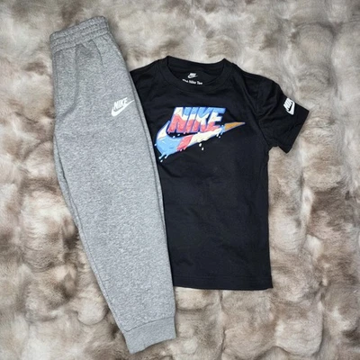 Nike Short Sleeve Tee & Jogger 2 Piece Outfit Set Black/Gray Size 6 Boys NWT - Image 1 of 4