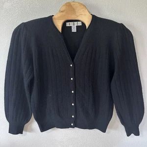 Vintage OHI Cardigan Sweater Womens Medium Lambswool Angora Black Old Money - Picture 1 of 5