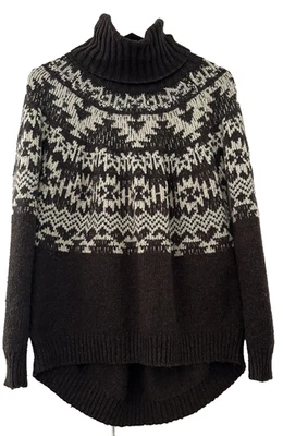 H&H.  КОРИЧНЕВЫЙ FAIRISLE КОРЕНАСТЫЙ РУЛОН ШЕИ НЕРЯШЛИВЫЙ JOE СТИЛЬ ДЖЕМПЕР.  БОЛЬШОЙ РАЗМЕР - Изображение 1 из 4