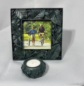Marco de fotos cuadrado decorativo y vela pintado a mano diseño de hoja oscura + vela - Imagen 1 de 11