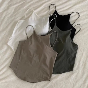 Small Women's Outerwear Sleeveless Top Camisole with Chest Pad in Khaki - Picture 1 of 8
