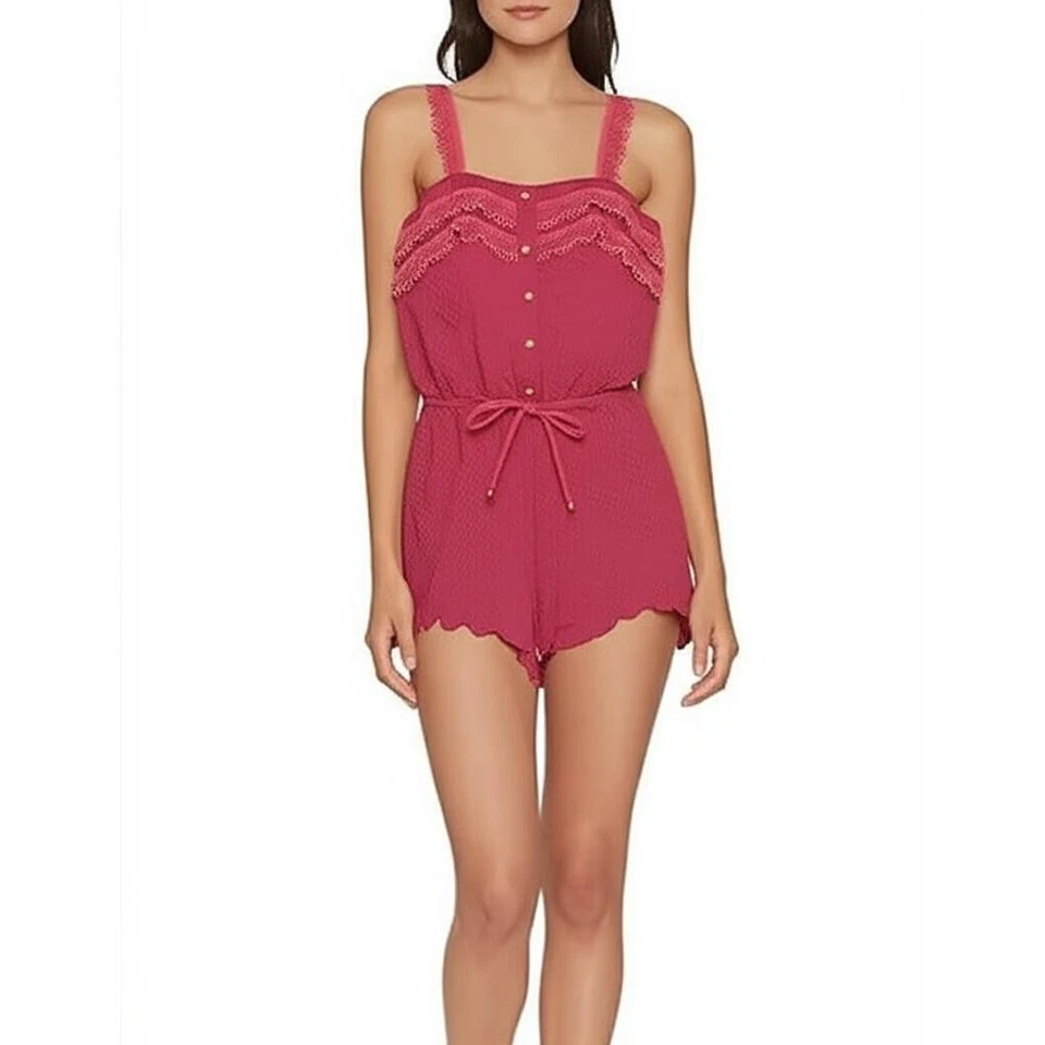 Sperry Women’s Button Down Eyelet Lace Romper Red Ruffle (P92BD26) SZ XLarge