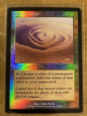 MTG✨METEOR CRATER FOIL✨Planeshift GEM MINT RARE Land 2001 J. Avon Art UNPLAYED - Image 1 of 2