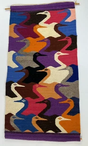 Vintage Wool Ecuadorian Bird Tapestry Wall Hanging MC Escher Style Woven Rug - Picture 1 of 6
